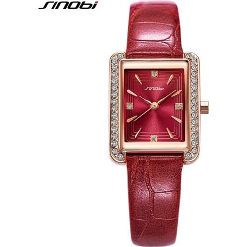New Arrival Sinobi Elengant Women Watches Fashion Luxury Quartz Wristwatch Lady Leather Clock Rectangle Dial Watch Montre Femme