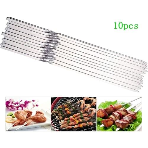 10pcs Stainless BBQ Sticks Steel For Skewer Reusable For Outdoor Camping Picnic Tools Cooking tools Barbeque Tools