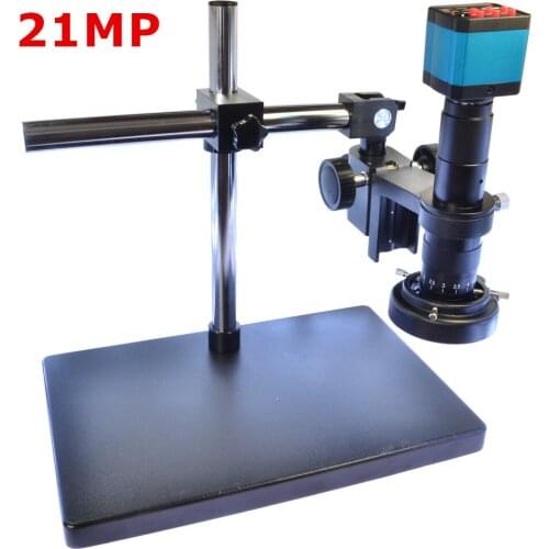 Full Set 21MP 2K 1080P HDMI USB Industrial Video Microscope Camera 180X C-mount Lens 144 LED Light Boom Stand for PCB Soldering