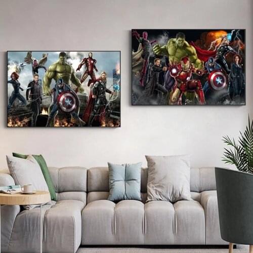 Marvel Avengers Poster Superhero Movie Prints Captain America Spider-Man Iron Man Hulk Canvas Art for Living Room Decoration