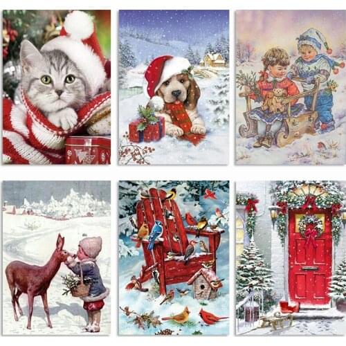 Christmas 5D Diy Diamond Painting Cat Full Drill Square Diamond Embroidery Dog Winter Decor Home Picture Of Rhinestone 2Rp021