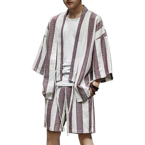 Summer New Shirt&Pant 2PCS Japanese Style Men Cotton Linen Casual Suit Loose Vintage Home Wear Plus Size Male Set 3XL 4XL 5XL