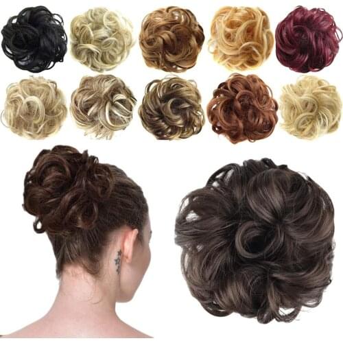 Kong&Li Curly Wavy Bun Hair Extensions for Women Hair Ribbon Ponytail Rubber Band Updo Hair Scrunchies Extension Messy Chignon