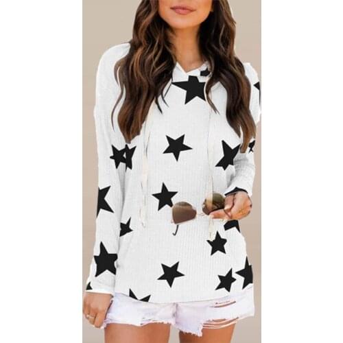 Hoodie Women Star Print Long Sleeve Pullover Drawstring Sweatshirt Autumn Casual Loose Harajuku Hooded Top Clothes Poleron Mujer