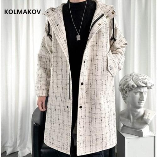 2021 spring Long style coat mens High quality casual trench coat , casual hoooded jackets men,woolen overcoat Mens Clothing