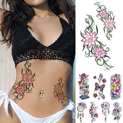 Waterproof Temporary Tattoo Sticker Butterfly Lotus Dreamcatcher Tattoos Rose Flowers Body Art Arm Fake Sleeve Tatoo Women Men