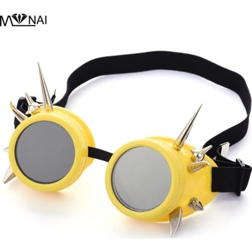 Steampunk Yellow Goggles Glasses Retro Welding Punk Gothic Victorian Cosplay Spikes Rivet Goggles Flying Eyewear Halloween