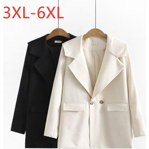 New 2021 Ladies Autumn Winter Plus Size Blazer For Women Large Long Sleeve Loose Casual Black Beige Blazers Coat 3XL 4XL 5XL 6XL