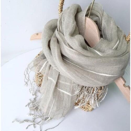 Spring And Summer New Women Pure Linen Scarf Summer Thin Breathable Striped Shawl Tassel Scarves 53x180cm