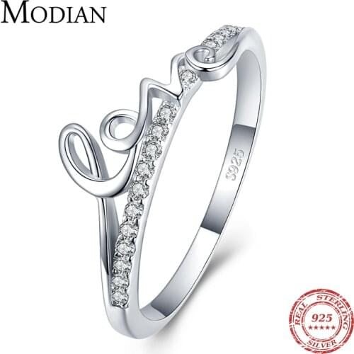 Modian Romantic Letter LOVE Simple Ring Fashion Real 925 Sterling Silver Clear CZ Finger Rings For Women Fine Jewelry Bijoux