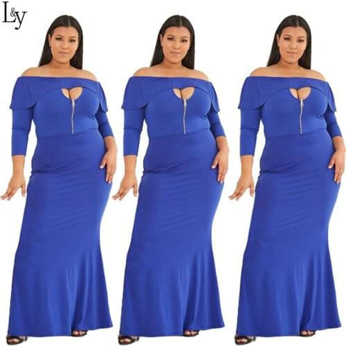 New fishtail pendulum type word collar color zipper V collar plus size dress large size XL-5XL dresses women party evening