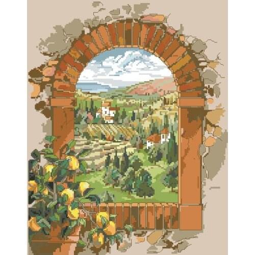 Gold Collection Counted Cross Stitch Kit Dreaming of Tuscany Wine Chateau Farm Farmland Village Country