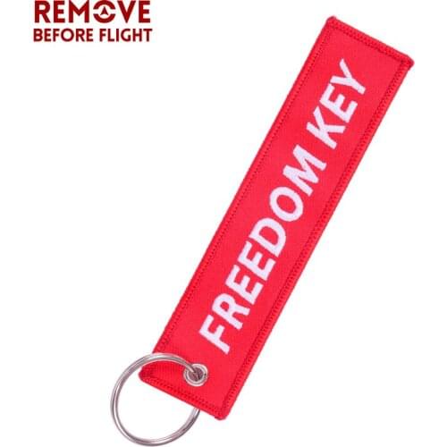 1PC Remove Before Flight Freedom Keychains for Motorcycle Red Embroidery Key Ring Chain for Aviation Gifts Jewelry llavero OEM