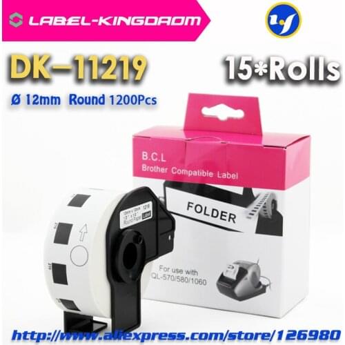15 Rolls Generic DK-11219 Label Compatible for Brother Label Printer Diameter 12mm Round All Come With Plastic Holder
