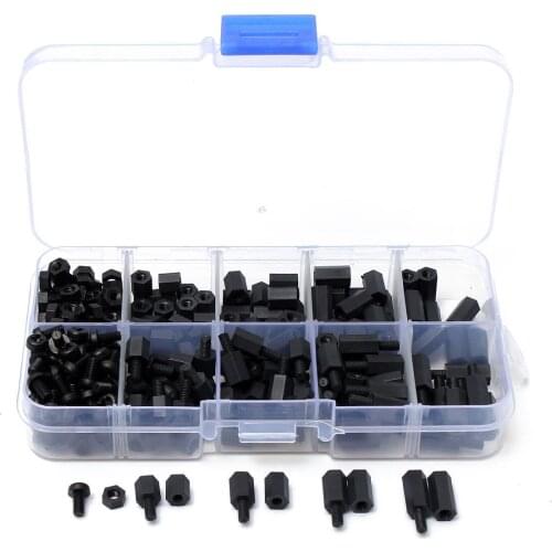 300pcs M3 Nylon Black M-F Hex Spacers Screw Nut Assortment Kit Stand-off Set Drop Shipping