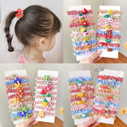 5/8/10 Pcs/Set Children Cute Cartoon Flower Scrunchies Rubber Bands Girls Lovely Soft Elastic Hair Bands Kids Hair Accessories