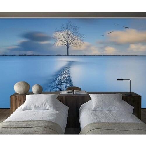 Blue sky white cloud sea reef TV background wall decoration wallpaper mural