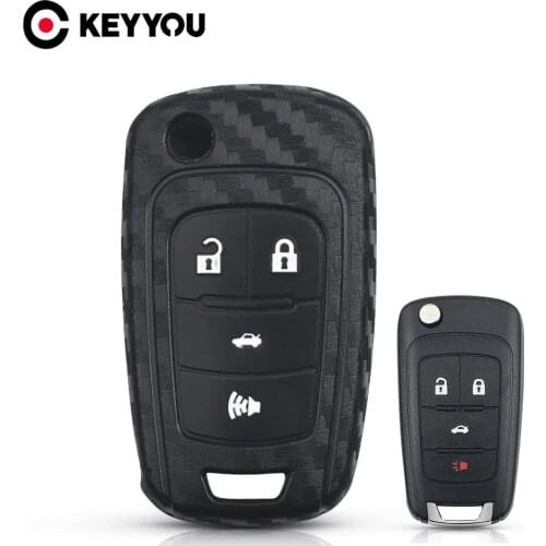 KEYYOU 4 Button Carbon Silicone Car Key Case For Chevrolet Cruze Aveo Lova Sail Opel Astra Corsa Zafira Antara J Flip Cover