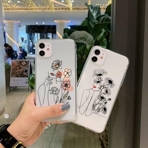 Line Art Woman Floral Phone Case For Samsung S21 Ultra Note 20 10 plus 8 9 S9 S8 S10 S20 FE A30 A51 A70 A71 A40 A50 A21S Cover