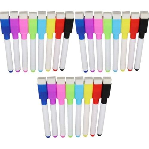 1 Set 24pcs Colorful Magnetic Markers with Eraser Cap for Home (Assorted Color)