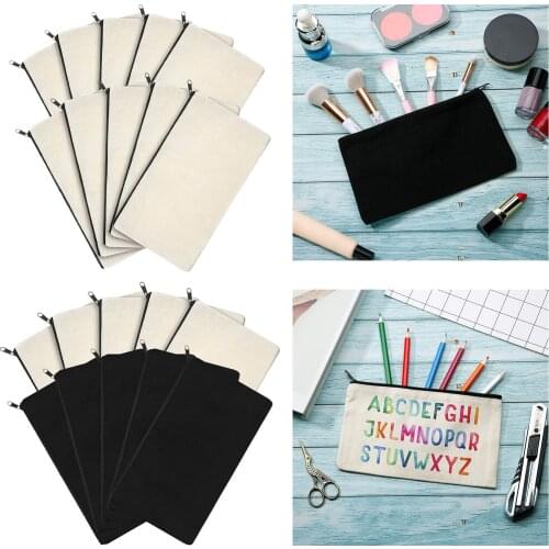 10Pcs Canvas Makeup Bags Zipper Pouch Bags Pencil Case Blank DIY Craft Bags Cosmetic Pouch for Travel DIY Craft School