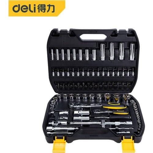 Deli Car Repair Tool 86pcs Socket Set Car Repair Tool Ratchet Torque Wrench Combo Tools Kit Auto Motorcycle With Plastic Toolbox