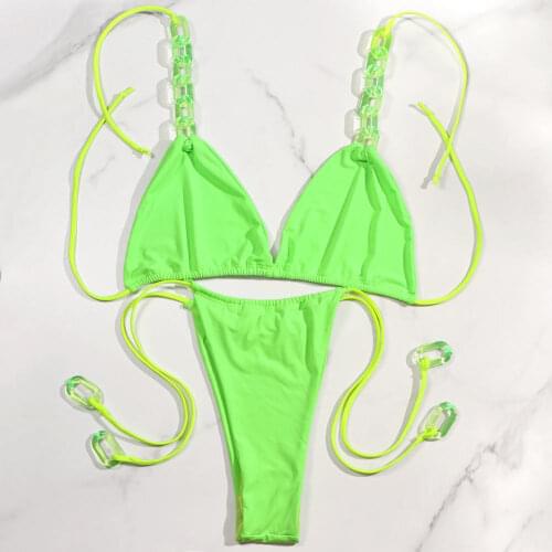 Sexy Neon Bikini Swimwear Bandage For Women Fashion Pure Color Soft Smooth Swimsuit Set Women Bathing Suit Halter Beachwear