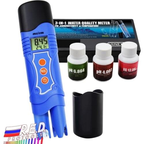 3-in-1 Conductivity EC & pH & Temperature Multi-parameter Tester Digital Pen ATC, Water Quality Test Analyze Calibration Kit