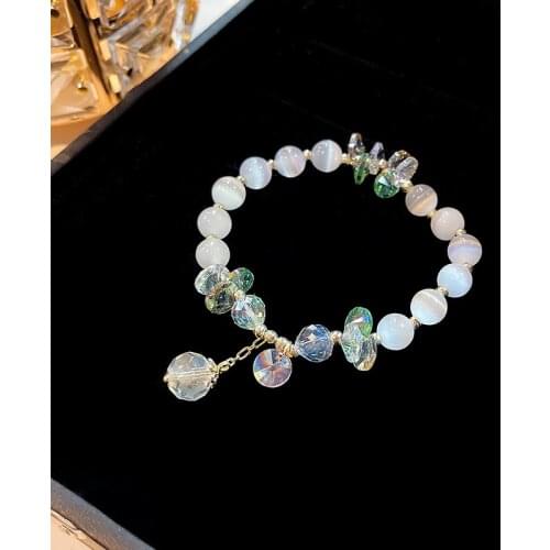 Trendy Elegant Opal Beaded Crystal Bracelet for Women Delicate Design Elasticity Rope Charm Bracelet Female Bohemia Cuff Bangles