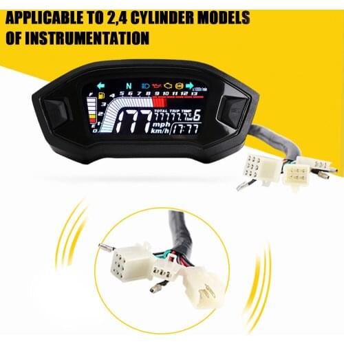 Motorcycle Speedometer Universal Tachometer LCD Digital Odometer Gauge Fuel Level Meter 14000RPM 199km/h for 1,2,4 Cylinders