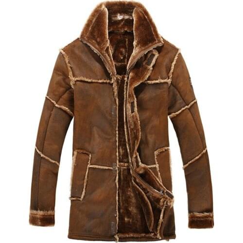 European Style Male Fashion Thick Warm Outwear Winter Men Faux Fur Coat Spliced Suede Leather Jacket Parkas Over Size