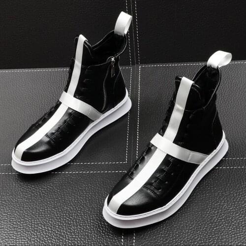 Men Sneakers Hip-hop Street Dance High-top Mens Leather Casual Shoes With Thick Bottom Shoes Star Yellow White Flat Shoes