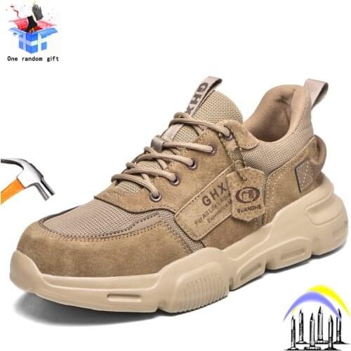 Men Safety Shoes Steel Toe Cap Lightweight Breathable Work Boots Anti-smashing Indestructible Construction Comfortable Sneaker