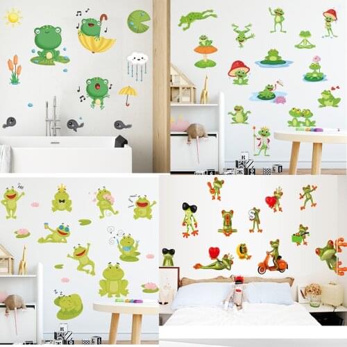 Cute Frogs Wall Stickers DIY Lotus Leaves Mushroom Decals For Barthroom Nursery Poster Home Decoration Accessories Car Decor Art