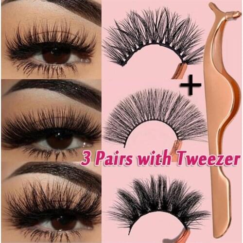 3 Pairs Mink Eyelashes Natural False Eyelashes 6D Mink Lashes Makeup Soft Fake Eyelash Extension Hand Made Eye Lashes