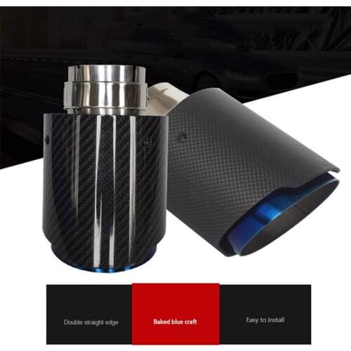 New Carbon Fiber Tail Throat Blue Straight Edge 63-89mm Single Carbon Fiber Car Exhaust Pipe Muffler End Tip Tailpipe