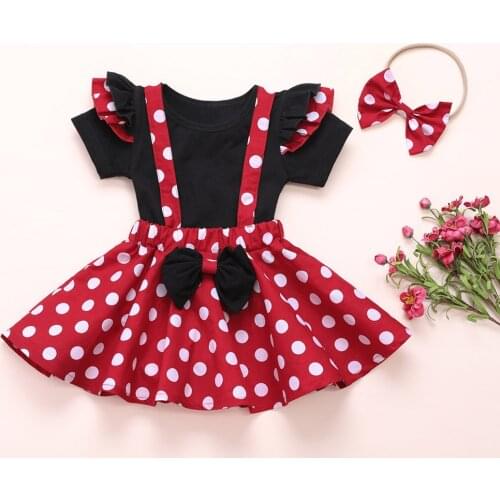 2021 New Toddler Baby Girls Clothes Set Solid T-Shirt Polka Dot Suspender Skirt Outfit Summer Minnie Girl Clothes For Baby Girl
