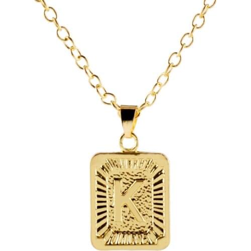 Initials Pendant Letter Name Necklace For Women Men Gold Silver Color Square Alphabet Charm Box Link Chain Couple Jewelry GPM05