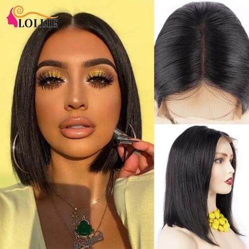 Lollie Bob Wig Lace Front Human Hair Wigs Blunt Cut Short Lace Front Human Hair Wigs Pre Pluck Middle Part Bob Wig Free Shipping