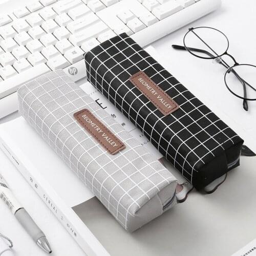 Pencil case School Simple Stationery Canvas Geometric Striped grid Pencil Bag Pouch For Office Students Kids Supplies Creative
