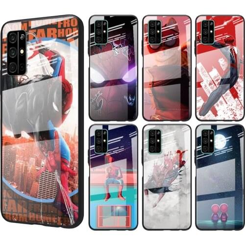 Tempered Glass Cover Marvel Spider-Man For Huawei Honor 30 20 10 9X 8X Pro Plus Lite Shockproof Shell Phone Case