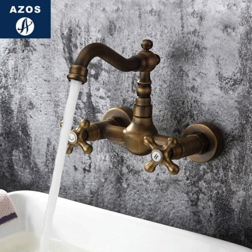 Azos In-wall Faucet One-piece Wash Basin Brass Antique Brass Cold and Hot Switch Shower Room Basin Laundry Pool Double Handle D