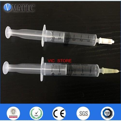 High Quality Non Sterilized 6cc/ml Plastic Syringe + Dispensing Needle + Syringe Cap/Stopper X 2 Pcs