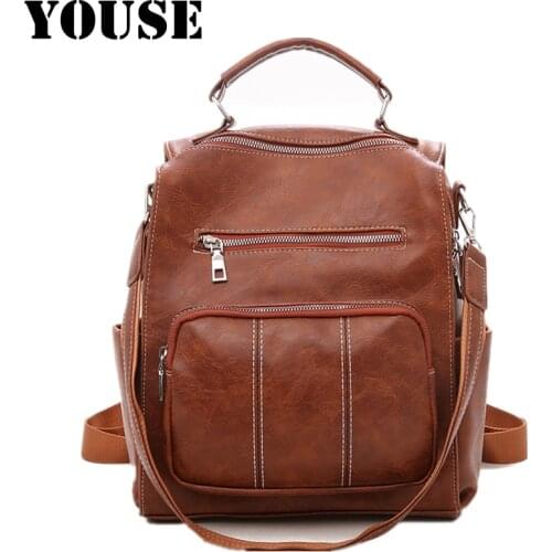 YOUSE Brand 2021 New Fashion Trend Womens Backpack Soft Leather All-around Student Backpack Bags for Women School Backpack