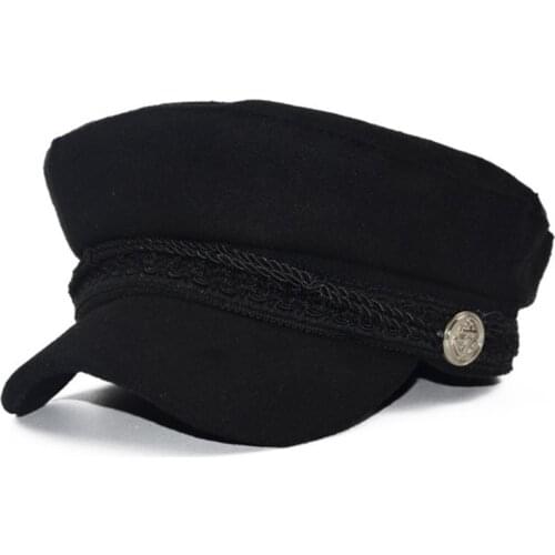 New Autumn Winter Women Cotton Casual Style Military cap Stylish Retro Metal Ornament Hat Girl Wool Berets french hat