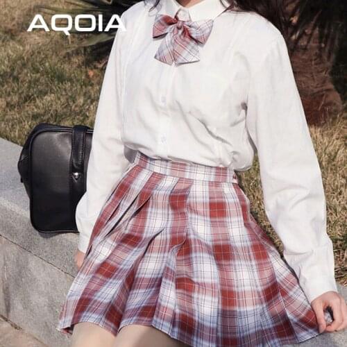 2020 Japan Harajuku Red White Plaid JK Women Pleated Skirt 90S Fashion Y2K Sexy Mini Woman Skirts Lolita Style Cosplay Bow Suit
