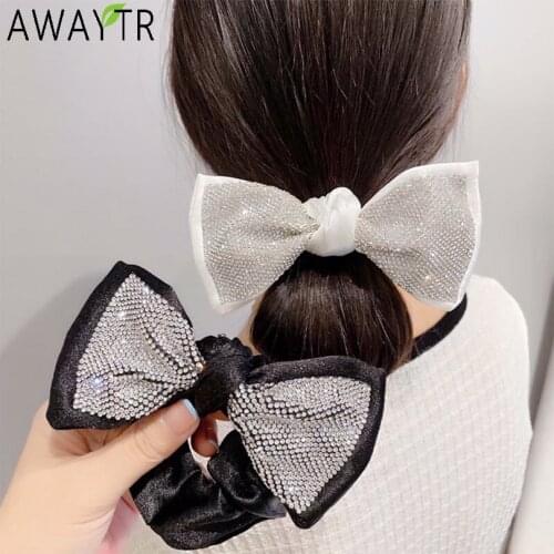 AWAYTR Bow Rhinestone Ponytail Hair Accessories Hairbands Elastic Scrunchies Women Hair Ropes Rubber Bands Tie Fashion Headwear
