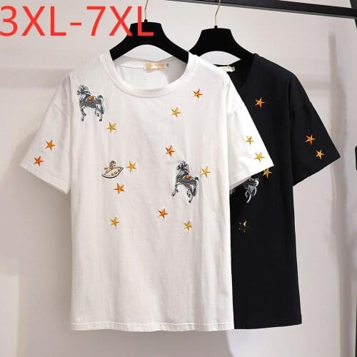 New 2021 summer plus size tops for women large loose casual short sleeve black white cotton star T-shirt 3XL 4XL 5XL 6XL 7XL