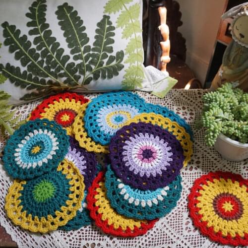10pcs/set 6in/16cm Round table place mat pad Cloth crochet Handmade placemat cup mug wedding tea coffee coaster dining doily