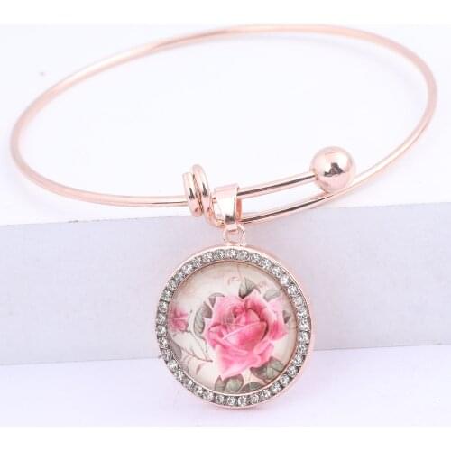 2pcs Stainless Steel bracelet bangle bezel blanks adjustable fit 20mm rhinestone cabochon base setting trays diy rose gold